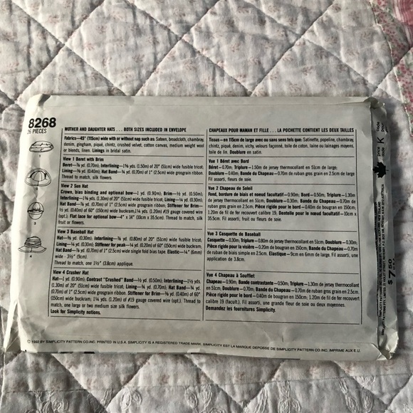 Vintage 1992 simplicity 8268 pattern - mother and daughter hats- summertime. - Picture 7 of 8